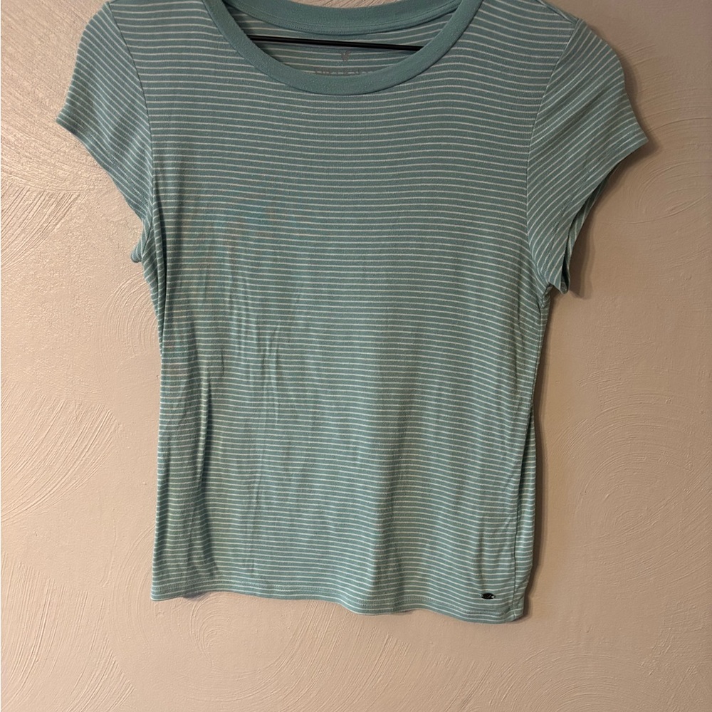 American Eagle Outfitters Mint Green & White Striped Short Sleeve Tee